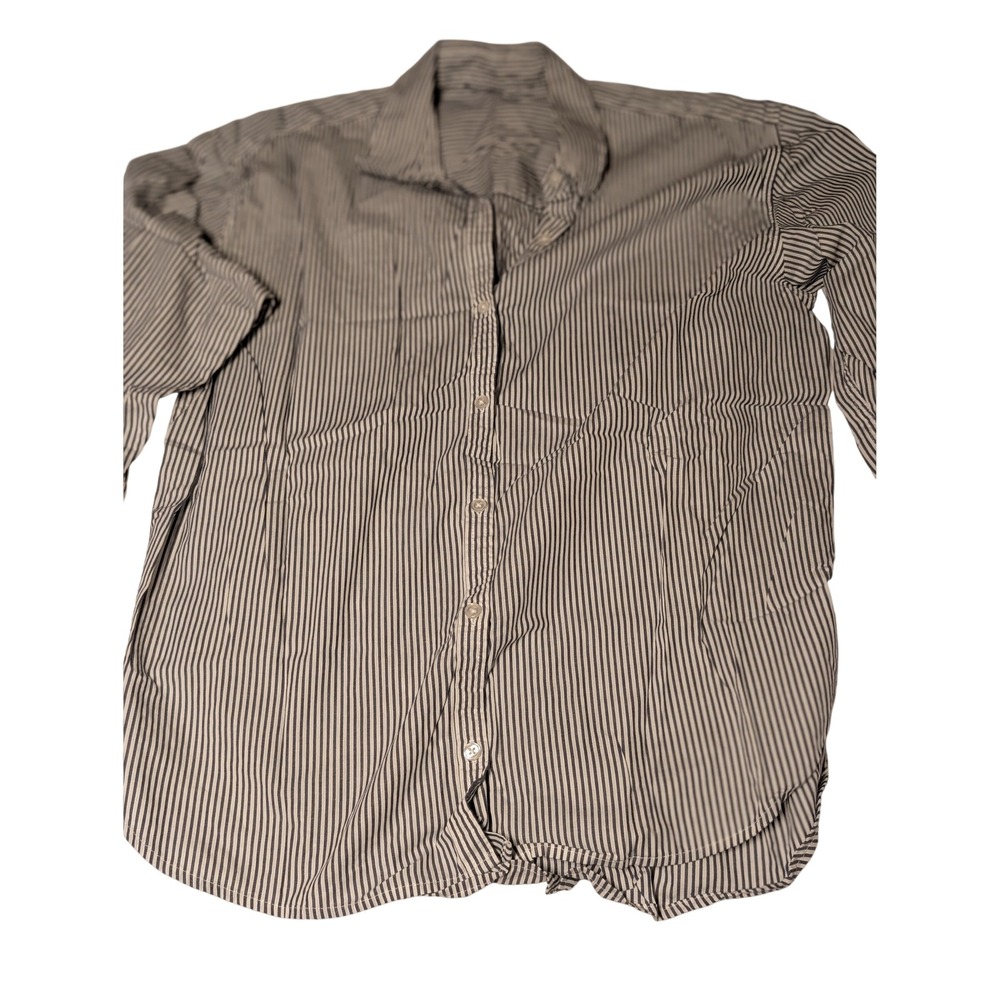 Gloria Vanderbilt Amanda Shirt Womens Large Blue White Striped Button Down Cottn
